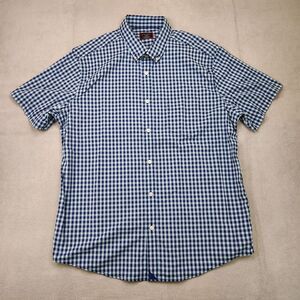 UNTUCKit Slim Fit Button Down Shirt Men XL Blue Short Sleeve Plaid Stretch Nylon